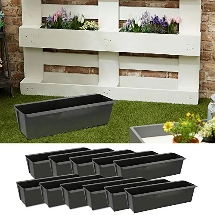 Cepewa Pflanzkasten passend für Europaletten 12er Set aus Kunststoff Pflanzkübel Breite 38 cm (1 x 12er Set Pflanzkasten B38cm)