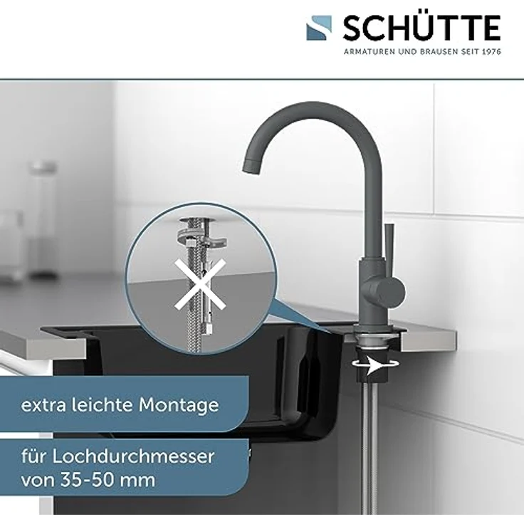 Schütte Spültischarmatur CORNWALL, energiesparende Cold-Start-Mischbatterie, 360° schwenkbar, Hochdruck, inkl. Montageset – Bild 2