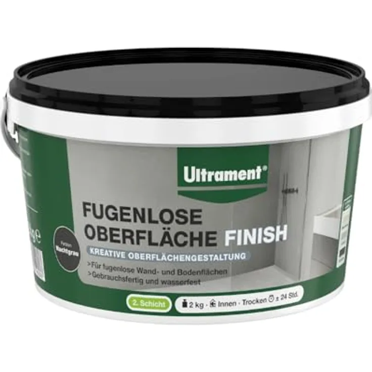 Ultrament Fugenlose Oberfläche - Finish Nachtgrau 2 kg – Kreative Oberflächengestaltung für fugenlose Wand- und Bodenflächen, gebrauchsfertig und wasserfest