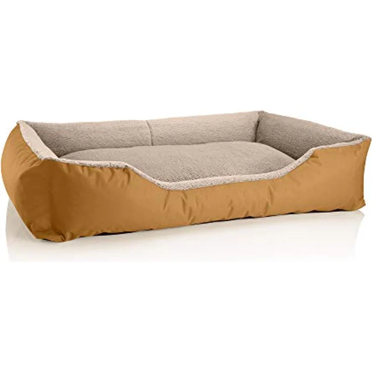 BedDog Hundebett Teddy flauschig, Hundekissen mit abziehbaren waschbaren Bezug, Hundekorb, Hundesofa, für große Hunde, XXL, Gold-beige – Bild 1