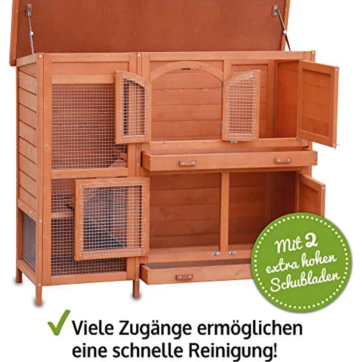 zooprinz brandneuer Hasenstall Krümmel - Zweistöckiges Kaninchenhaus mit XXL Kotschubladen - Witterungsbeständig und leicht zu reinigen - Kleintierstall, Holz (XXL, Braun) – Bild 3