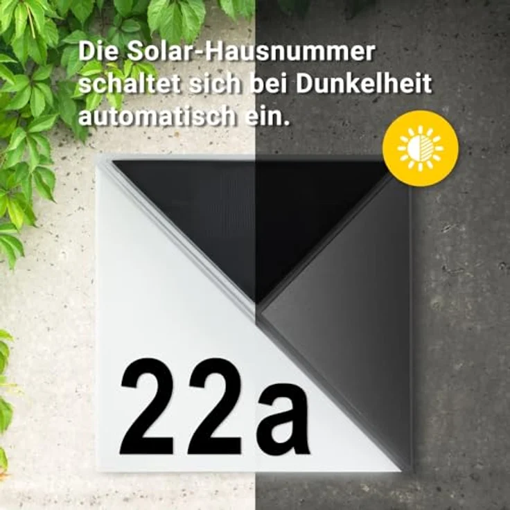 MeLiTec Solar-Hausnummer SH07, moderne LED-beleuchtete Hausnummer, wasserdicht, aus Edelstahl, kabellos, inklusive Ziffern- & Buchstabenset – Bild 5