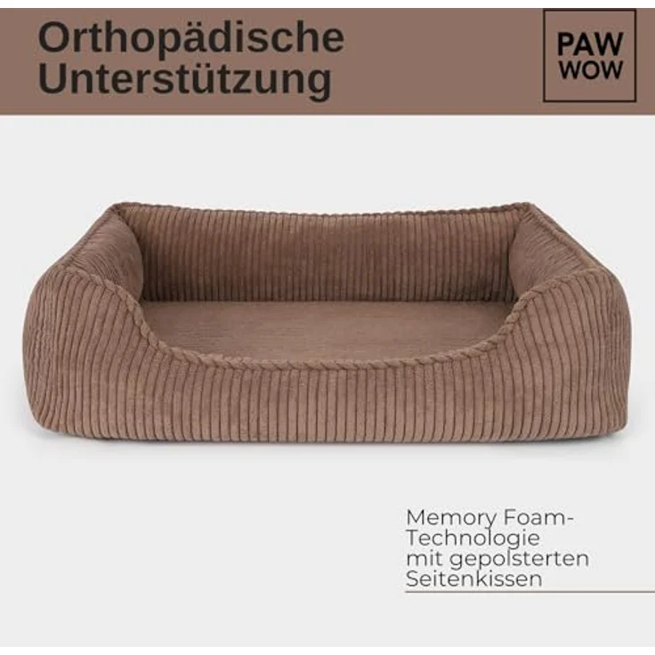PAW WOW Anton Hundebett | Orthopädisches Hundekissen für kleine und mittelgroße Hunde, Braun, 80x60cm, Memory Foam-Technologie, waschbarer Bezug – Bild 4