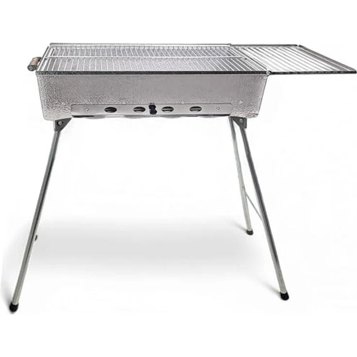 Grillpeter Holzkohlegrill Schaschlikgrill Astana Deluxe Mangal rostfreiem Edelstahl 1,5mm, mit BBQ Deckel und Seitenablage, Silber – Bild 5
