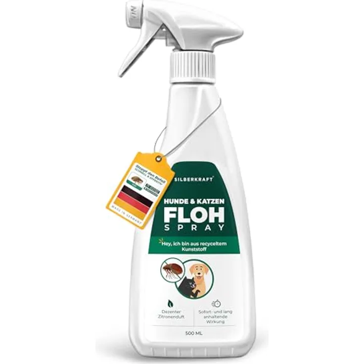 Silberkraft Flohspray für Hunde und Katzen, Anti-Floh-Spray mit Geraniol, 500 ml, Made in Germany