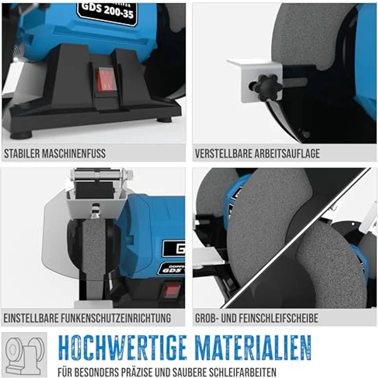 Güde 55237 Doppelschleifer GDS 200-35 (Kondensatormotor, Stabiler Maschinenfuß, 350 W, Verstellbare Arbeitsauflagen) – Bild 3