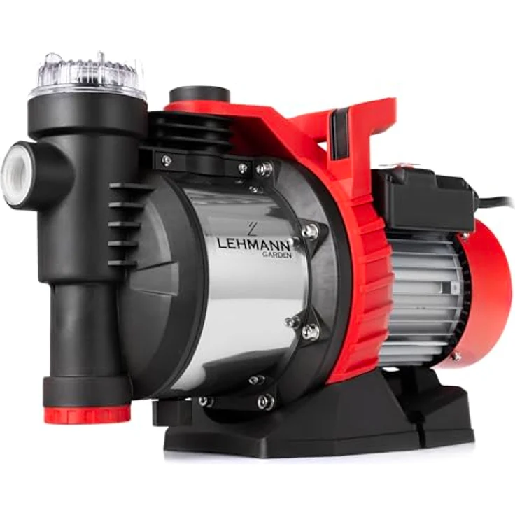 LEHMANN Gartenpumpe, 900 W, 3600 L/H, 4,2 bar, Induktionsmotor, bürstenlos, Thermischer Schutz, IP X4, Wasserfilter, Max. Ansaugtiefe 8 m, Max. Entladehöhe 42 m, Kabellänge 1 m – Bild 1