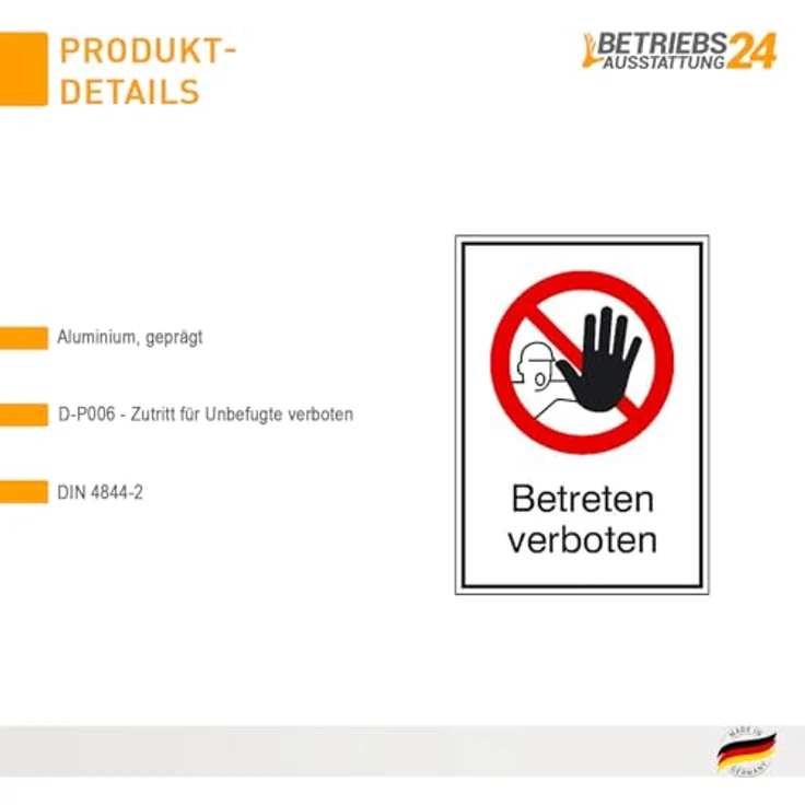 Betriebsausstattung24 Verbots-Kombischild "Betreten verboten", geprägtes Aluminium-Schild, 13,1 x 18,5 cm, UV- & witterungsbeständig – Bild 3