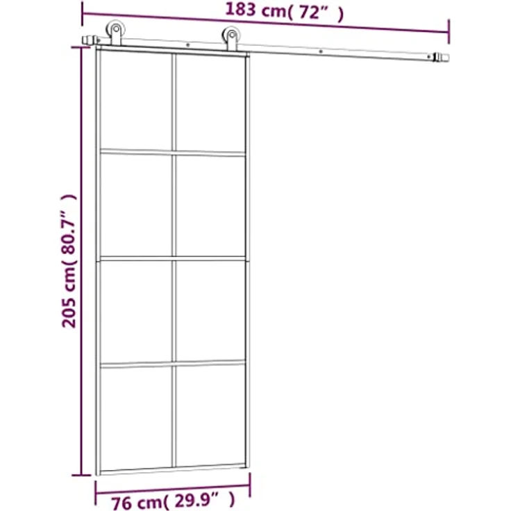 vidaXL Schiebetür mit Beschlag 76x205 cm ESG-Glas & Aluminium – Bild 4