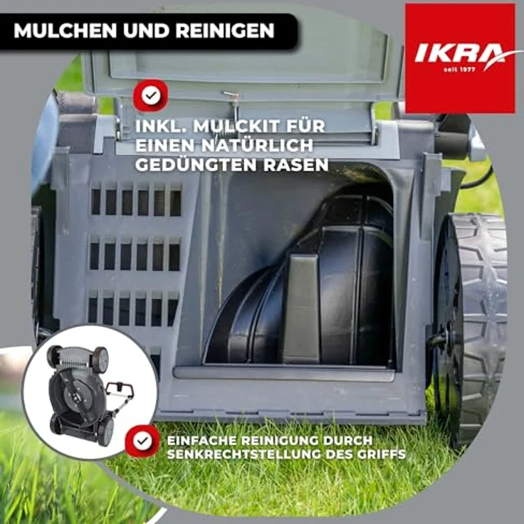 IKRA Rasenmäher IB-LM 38, 3in1, 38cm Schnittbreite, ohne 36V Akku & Ladegerät, textiler Fangkorb 42L, bürstenloser Motor – Bild 4