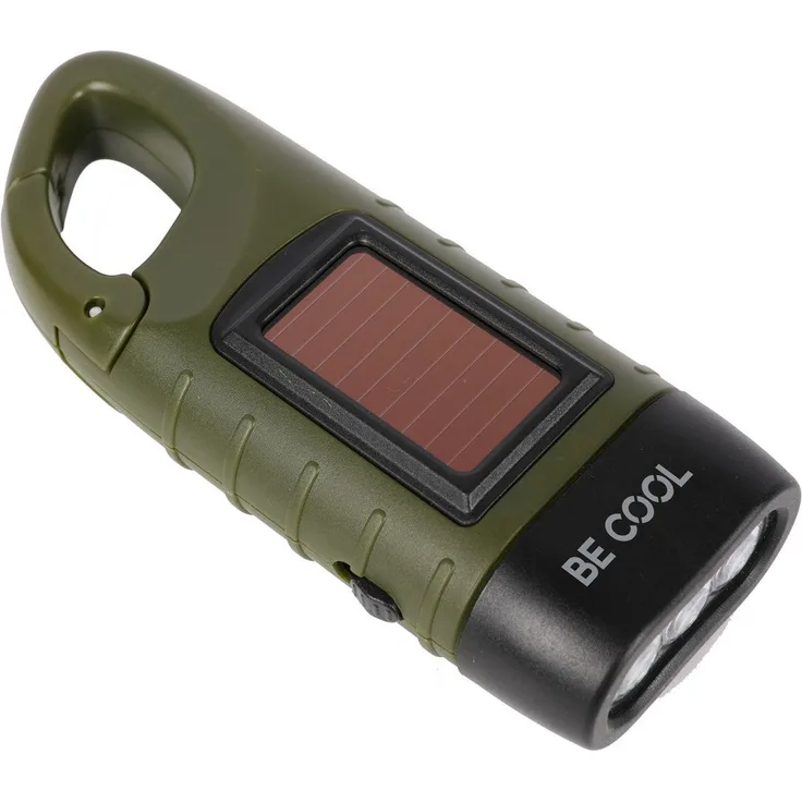 be cool Taschenlampe Solartaschenlampe mit Kurbelfunktion BC23KTL40, grün/schwarz, mit Karabinerhaken, laden via Kurbel oder Solarpaneel