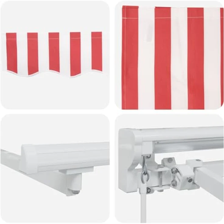 vidaXL Manuell einziehbare Markise, Rot und Weiß, 4 × 3,5 m, wetterbeständige Polyesterstoff, pulverbeschichteter Stahlrahmen, geeignet für Wandmontage – Bild 5