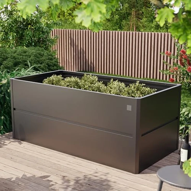 GFP PRIMEYARD 200 x 100 x 77 cm Hochbeet Theo, Stahl, Anthrazit-Metallic, robuste Konstruktion, edles Design, isolierend, rückenschonend, schnelle Montage – Bild 2