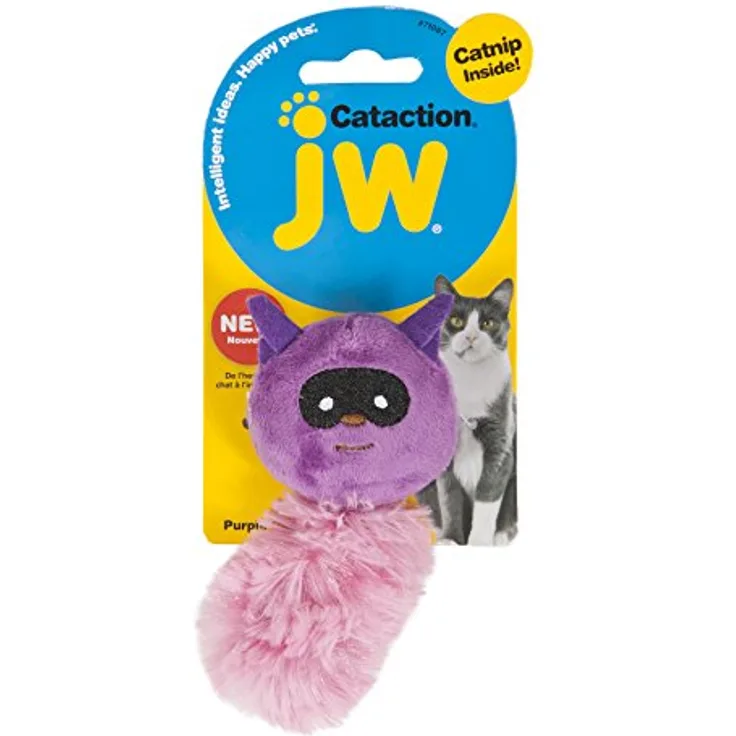 JW JW0471087 Cataction Catnip Raccoo Purple, Spielzeug mit Katzenminze, jagen und verfolgen