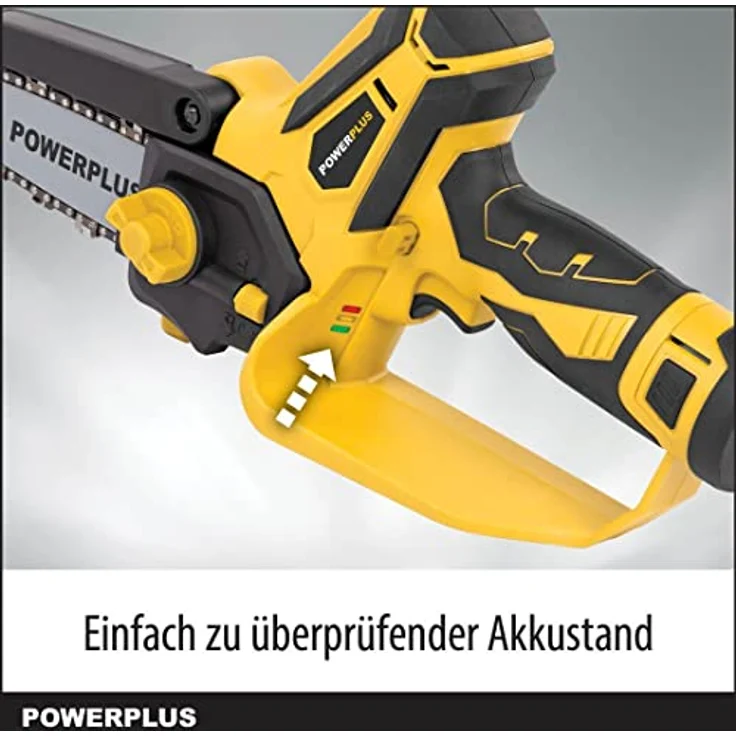 Powerplus Akku Kettensäge POWXG1045-12V Säge, inkl. 12V Akku und Ladegerät, kleine elektrische Säge mit 100 mm Schwert für Einhand Bedienung, Gartengeräte für einfache Gartenarbeit – Bild 4