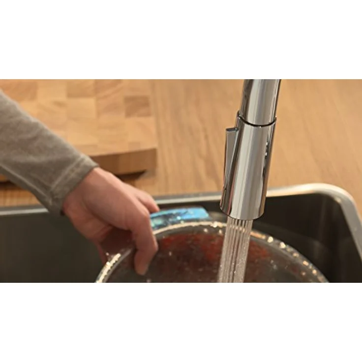 Hansgrohe Talis M51, Einhebel-Küchenmischer 200 2jet mit Ausziehbrause, Chrom, schwenkbar 110°/150°, Brausestrahl arretierbar, Keramikmischsystem – Bild 4