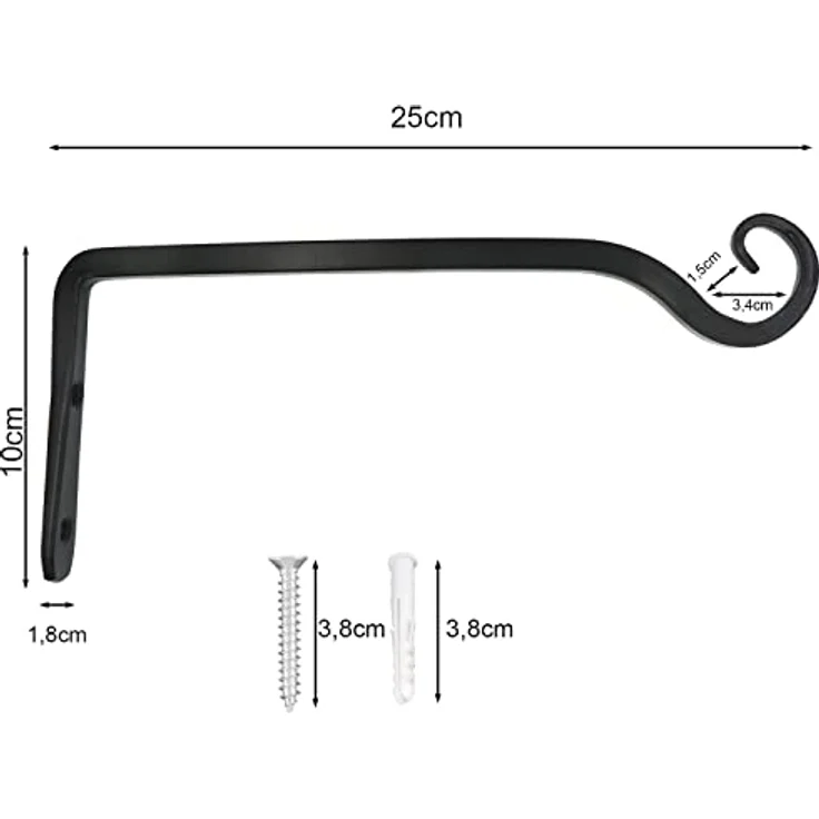 LOOGI Pflanzenhalterung Blumenampelhalter, 25 cm Eisen Wandhaken für Pflanzer und Dekoration - 2 Stück, rostbeständig und handgeschmiedet – Bild 2