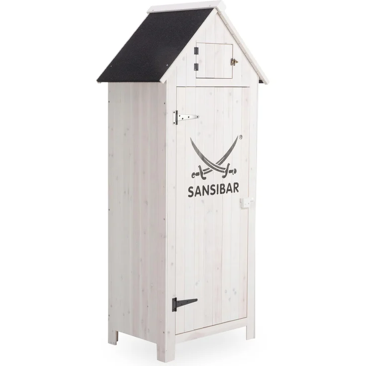SANSIBAR Living Garten-Gerätehaus ROSKILDE, weiß, Tannenholz, Maße 77x179x55 cm, rustikales Design mit Sansibar Aufdruck