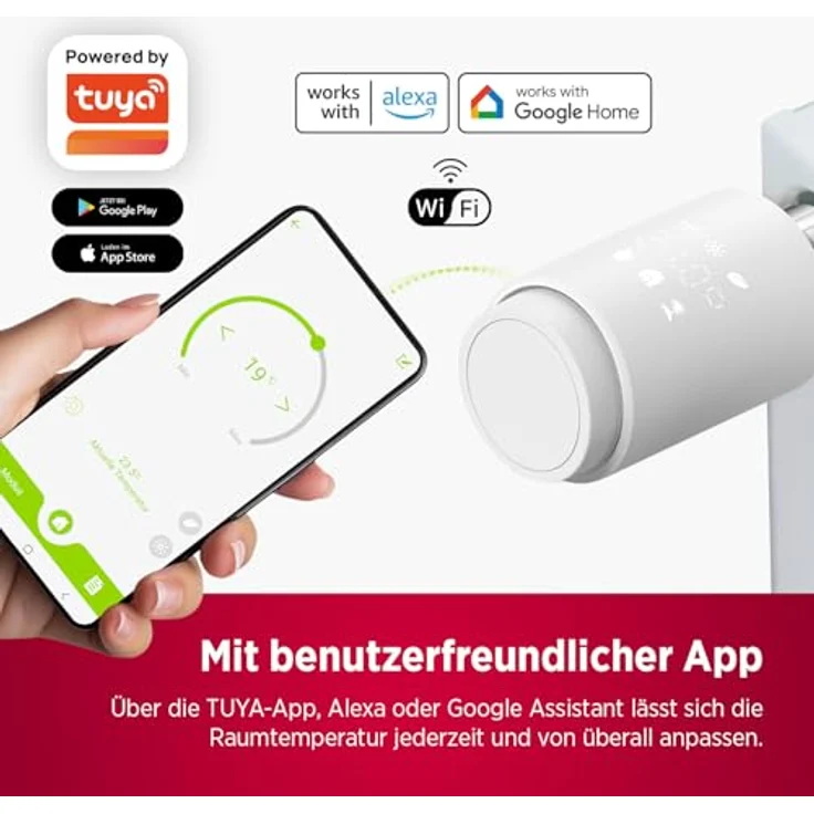 Olympia HT-02Y Smart Thermostat WiFi, programmierbares Heizkörperthermostat mit Tuya-App, Alexa & Google, einfache Installation, energieeffizient und komfortabel, 1 STK. – Bild 5