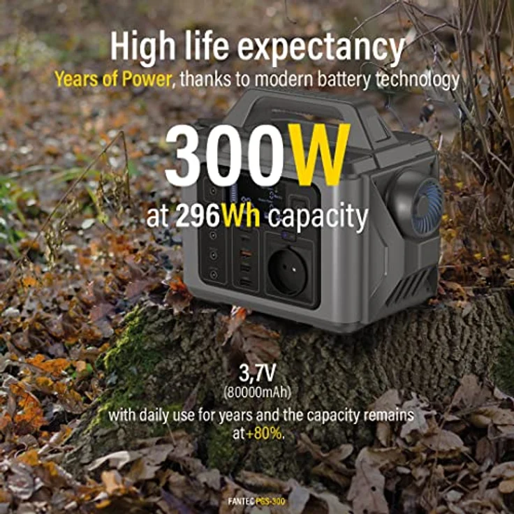 Fantec PGS-300, Power Station mit 296 Wh, 300 W Leistung und USB-C PD-Anschluss, tragbar – Bild 8