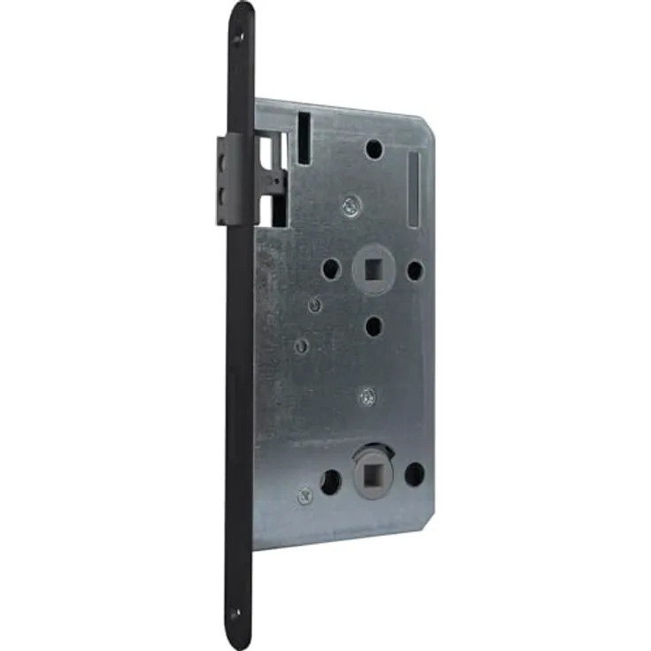 KFV Magnetfallenschloss WC 78mm Türbeschlag, Einsteckschloss magnetisch DM 55 Stulp rund, Edelstahl schwarz lackiert - Geräuscharmes Schließen, wartungsfrei und schmalbauweise