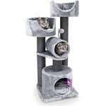 Petrebels Kratzbaum Victoria 125 Grau, mit 2 luxuriösen Sofas, Spielrolle und Schlafhöhle, aus extra starkem Natursisal und Plüsch, 125 cm, Farbe Grau/Hellgrau