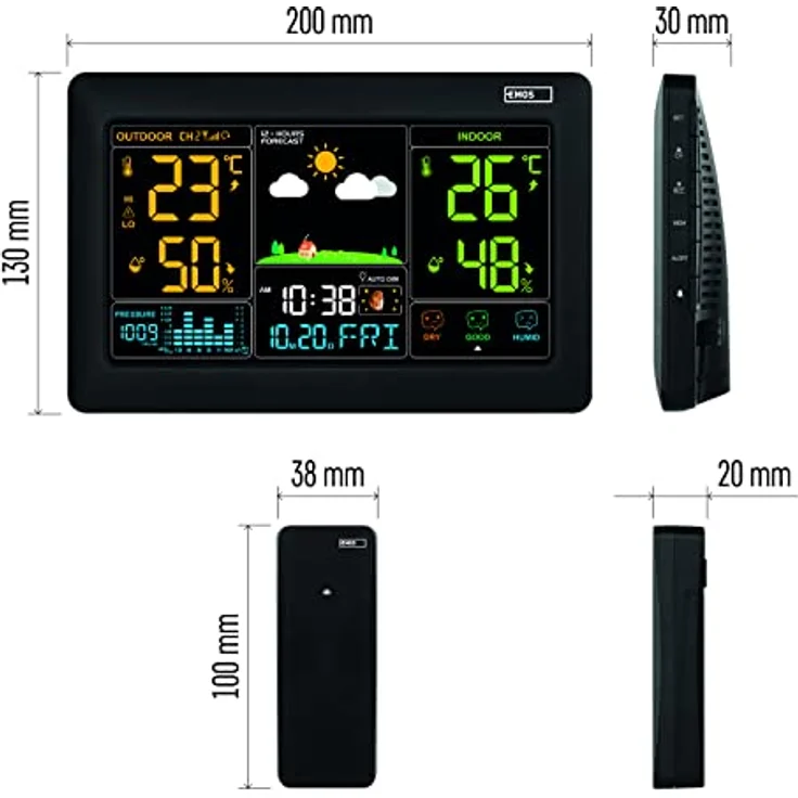 Emos E0387, Wetterstation in Schwarz, digitale Funkuhr mit DCF-Technologie, Temperatur- und Luftfeuchtigkeitsmessung, erweiterbar mit 3 Sensoren – Bild 5