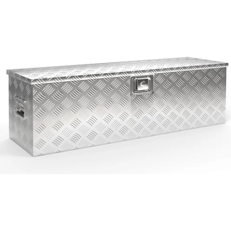 Wiltec Werkzeugbox Alu 124x37x38 cm, silberfarbene Deichsel- und Transportbox mit Schlüssel und Haltegriffen, robust und flexibel – Bild 1