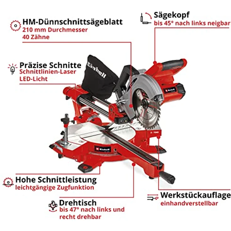 Einhell Akku-Zug-Kapp-Gehrungssäge TE-SM 36-210 Li-Solo Power X-Change PXC (Li-Ion, 36 V, leichtgängige Zugfunktion, Schnittlinien-Laser, ohne Akku und Ladegerät) – Bild 3