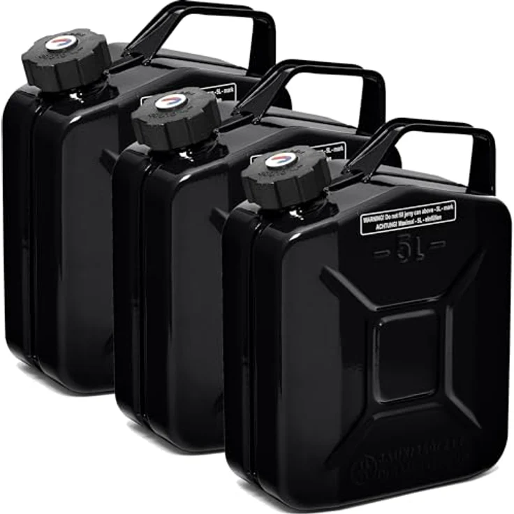 BW® Benzinkanister Metall 3x 5 Liter, Kraftstoffkanister Schwarz RAL 9005, TÜV-geprüft, UN-zugelassen, aus 0,8mm Stahl nach DIN 7274, Made in Europe – Bild 1
