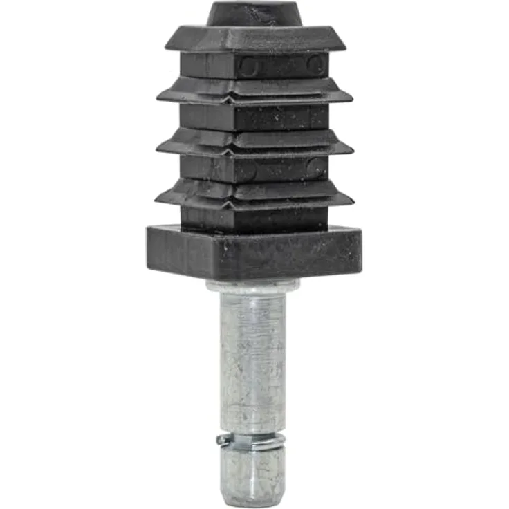 WAGNER Stift + Vierkanthülse 2tlg. - 17/20/ Ø 8 mm, Höhe 33/26/65 mm, Stahl verzinkt / Kunststoff, Klemmring - Industriestahl, für Möbelrolle / Möbelgleiter 8 mm Aufnahme, Wagner Norm-System