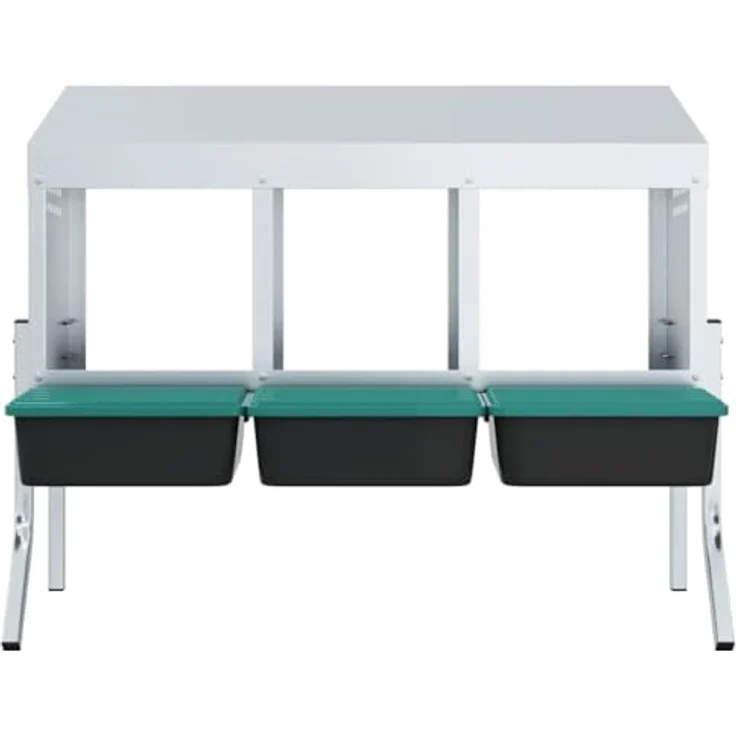 vidaXL Hühnerstall Hühner-Nistkasten, 3 Fächer mit Beinen aus verzinktem Stahl, Silber/Dunkelgrün/Schwarz, optimale Belüftung und mühelose Eiersammlung – Bild 5