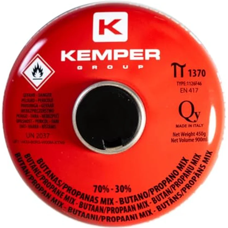 Kemper Gaskartusche 450g Butan Propan Mix, Ventilkartusche 7/16 für Campingkocher und Grills – Bild 2