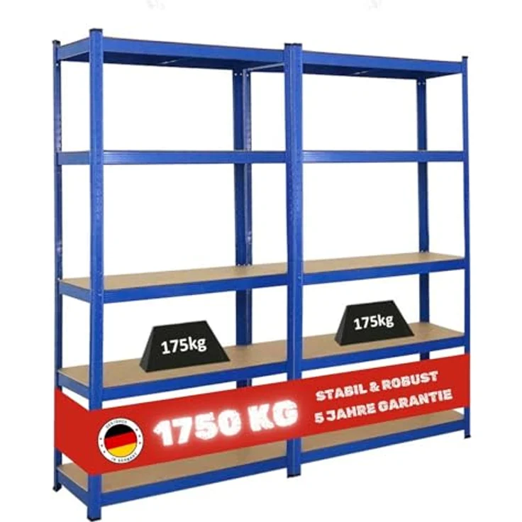 PROREGAL Mega Deal 2X Kellerregal Gorilla | HxBxT 180x90x40cm | Fachlast 175kg | Blau | Schwerlastregal mit Werkbank Nutzung – Bild 1