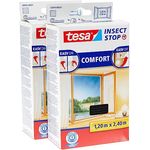 tesa Insect Stop COMFORT Fliegengitter für bodentiefe Fenster im 2er Pack - Insektenschutz selbstklebend - Fliegen Netz ohne Bohren - anthrazit (durchsichtig), 2x 120 cm x 240 cm