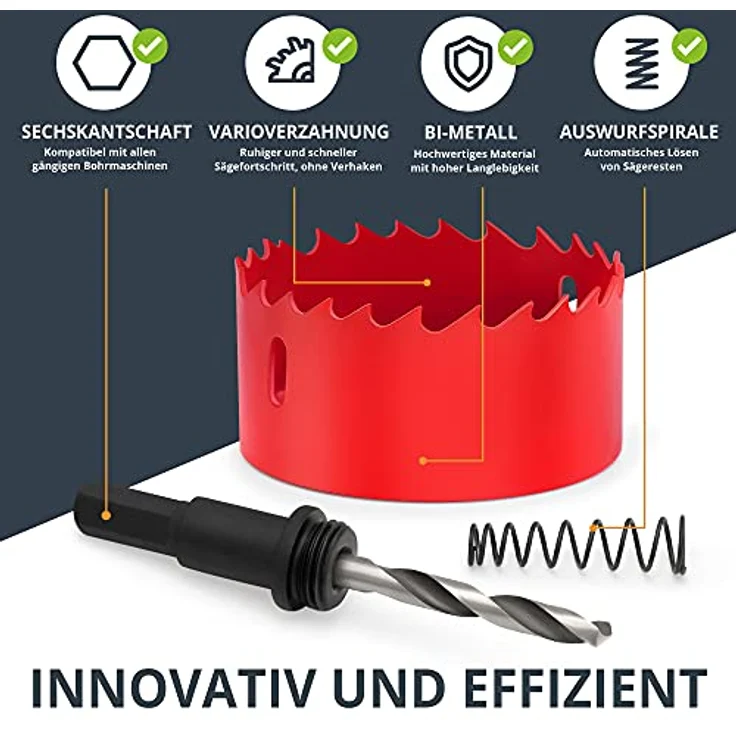 BAURIX® Bi-Metall-Lochsäge [60mm] für Trockenbau, Holz, Steckdose | Bi-Metall Lochbohrer für Metall, PVC | 38mm Bohrtiefe, Sechskantschaft | BAURIX – Bild 2