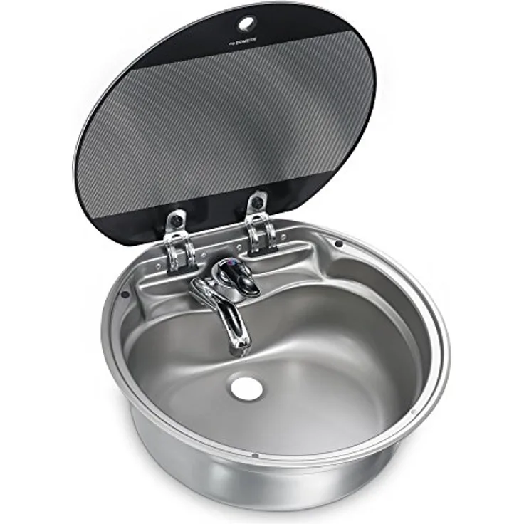 DOMETIC SNG 420 Runde Spüle mit Glasabdeckung, Ø 420 mm, Waschbecken, Edelstahl