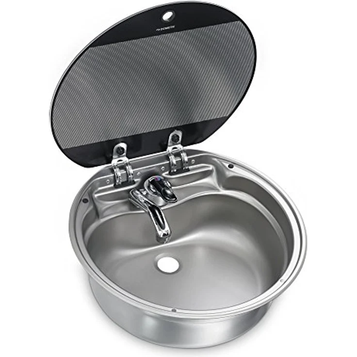 DOMETIC SNG 420 Runde Spüle mit Glasabdeckung, Ø 420 mm, Waschbecken, Edelstahl – Bild 1