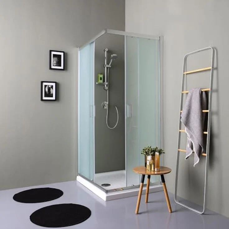 KIAMAMI VALENTINA Duschkabine Giada, 100x80 cm rechteckig, satiniertes Glas mit Schiebetüren und verchromten Profilen – Bild 3