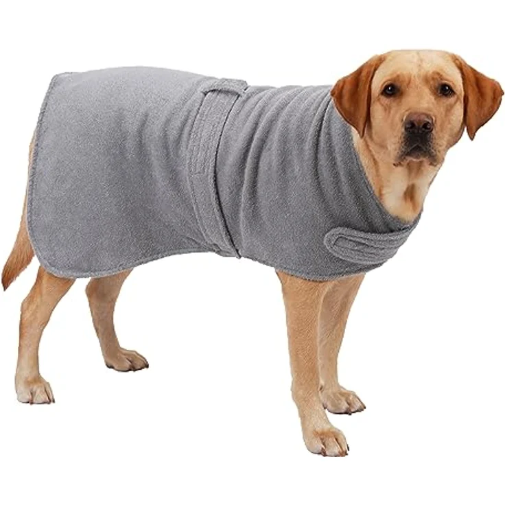 Betz Hundehandtuch extra saugfähig & schnelltrocknend Haustierhandtuch mit Klettverschluss 100% Baumwolle Hunde Bademantel Farbe Grau Größe XL – Bild 1