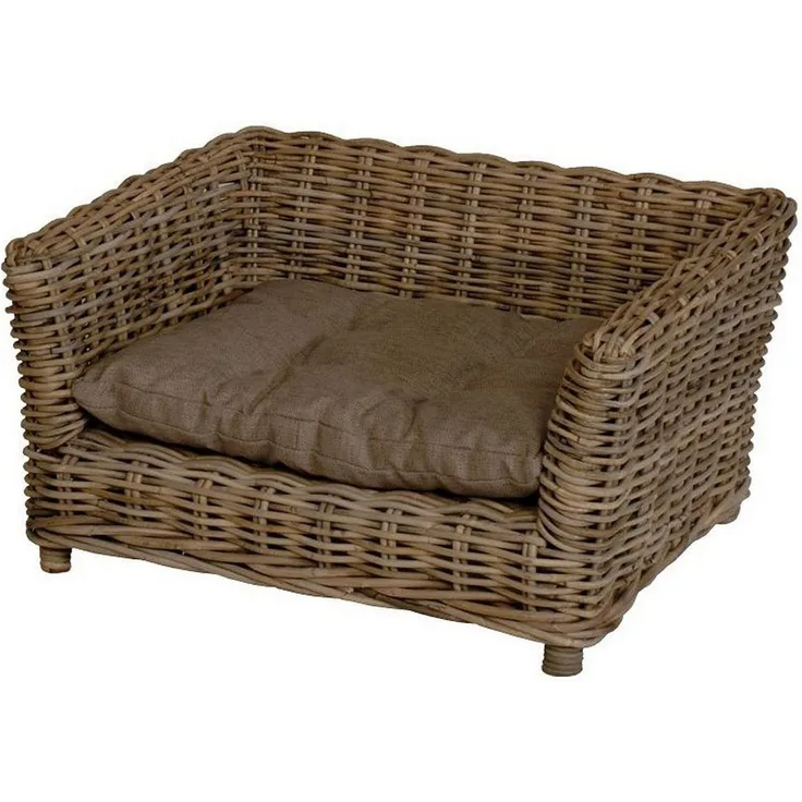 Krines Home Tierbett Hundekorb/Hundebett aus Natur Rattan mit Kissen/Großer Korb für Hunde, mit Holzrahmen