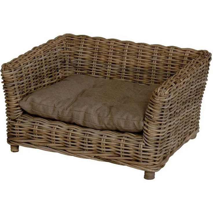 Krines Home Tierbett Hundekorb/Hundebett aus Natur Rattan mit Kissen/Großer Korb für Hunde, mit Holzrahmen