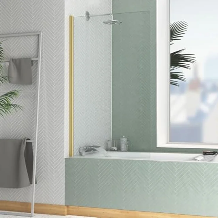 MARWELL Badewannenfaltwand Golden Touch 140x80cm, Duschwand mit 4mm Einscheibensicherheitsglas und gebürstetem Aluminiumrahmen in Goldoptik – Bild 2
