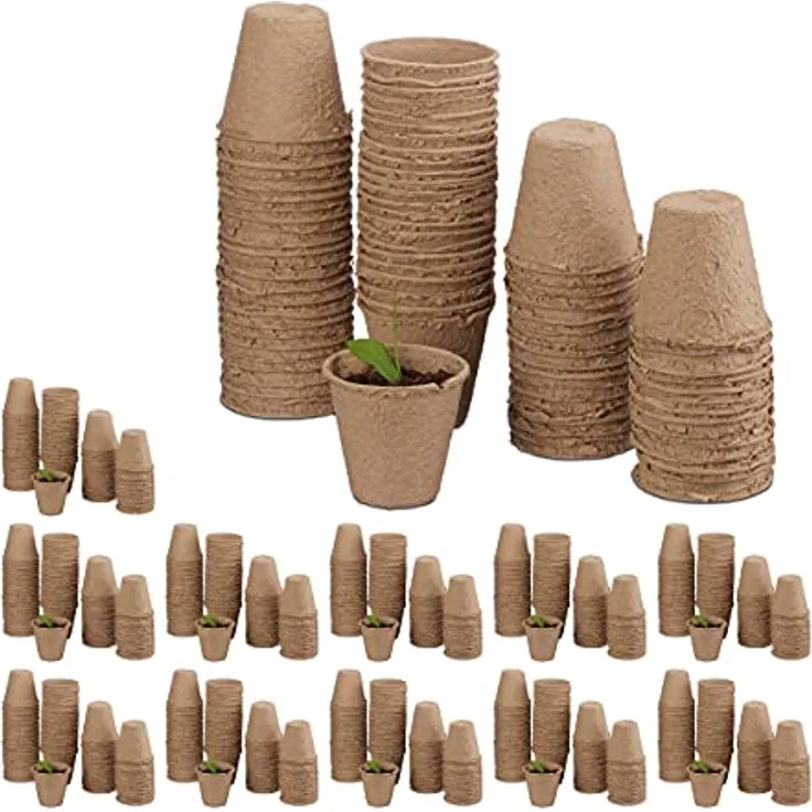 Relaxdays 240 x Anzuchttöpfe im Set, Torftöpfe für Pflanzen, rund, Pflanztöpfe, Zellulose, D: 6 cm, beige