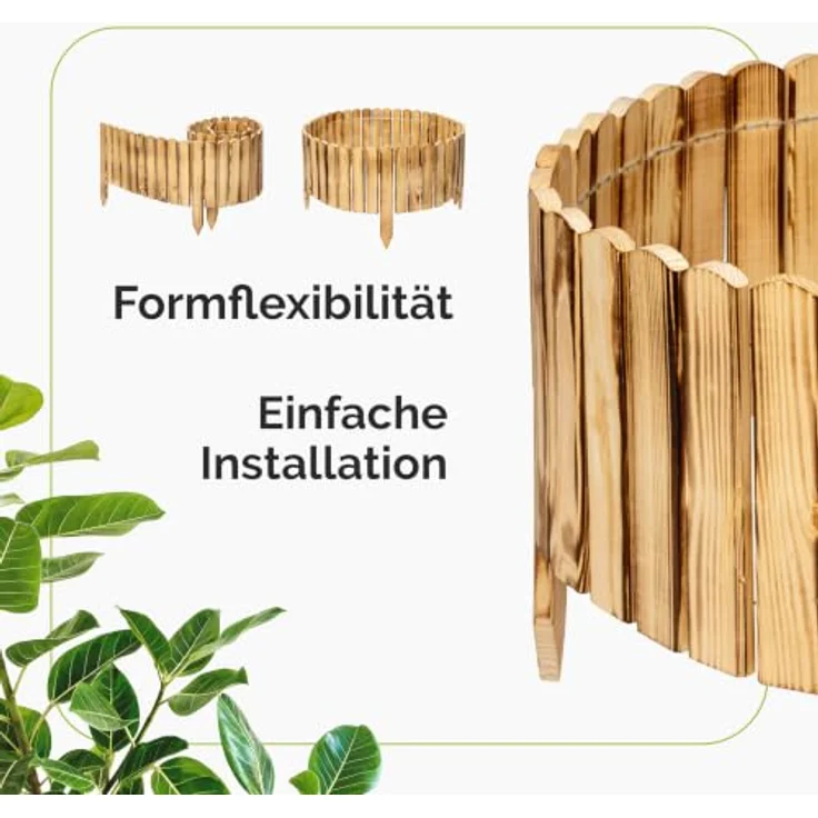 Garronda Rasenkante Beeteinfassung aus gebranntem Kiefernholz, 200x40 cm, flexible Montage und natürliche Beetbegrenzung – Bild 3