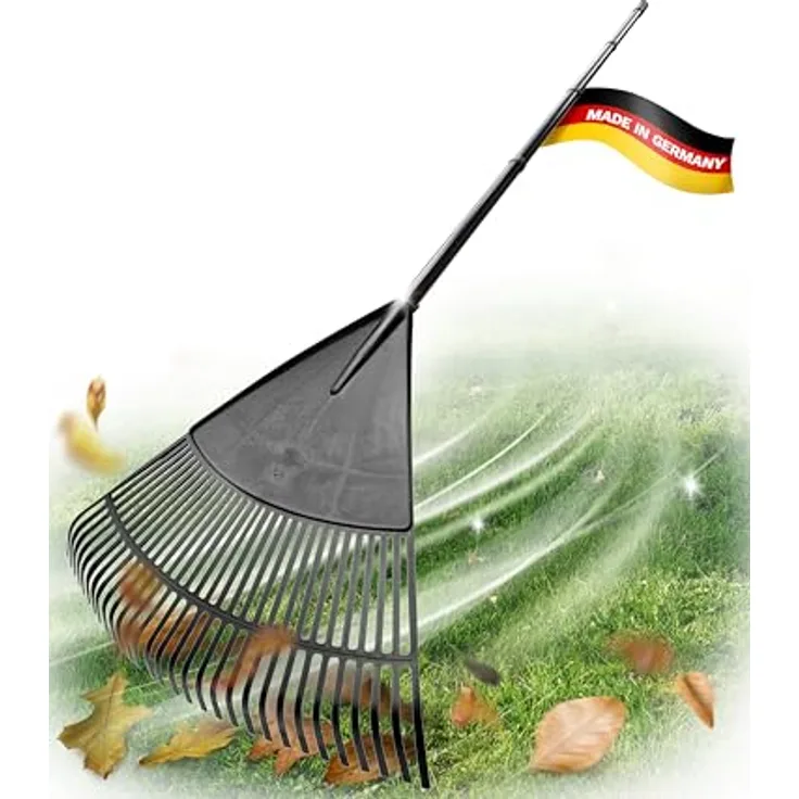 Novatool Laubbesen 75 cm, 4tlg Steck- und Schraubstiel mit 30 Kunststoff-Zinken, Gartenbesen Schwarz