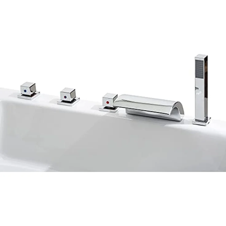 Basera® Whirlpool-Badewanne CLASSIC Indoor Eck-Whirlpool Badewanne Korfu 155 x 155 cm, LED, Touchpanel, Bluetooth, Radio, Hochglanz-Weiß – Bild 4