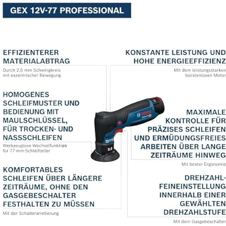 Bosch Exzenterschleifer GEX 12V-77, 77 mm Schleifteller, 12V Akku, bürstenloser Motor – Bild 2