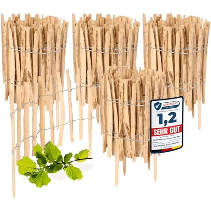 Garronda Gartenzaun GD-0156, Haselnuss Holz Staketenzaun, 4 Stück, 35 cm hoch, langlebig, einfache Montage, ideal zur Beeteinfassung – Bild 2