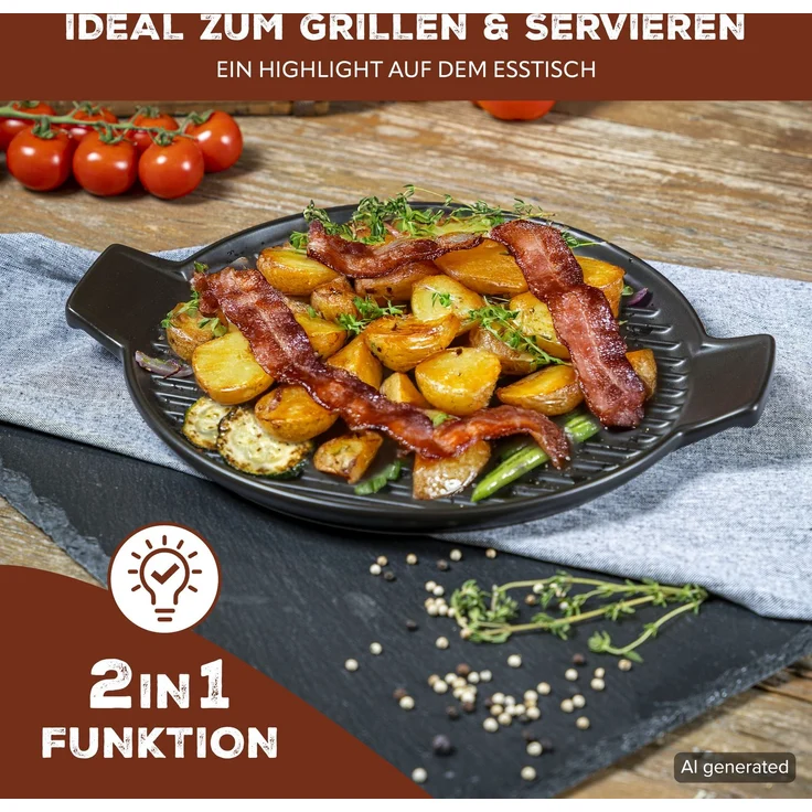 Bremermann Grillpfanne, Steingut schwarz, 38 cm – Bild 5
